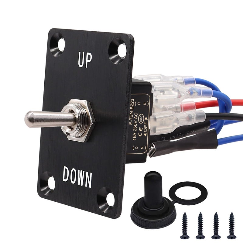 TWTADE Rocker Toggle Switches Momentary 6 Pin 3 Position (ON)-Off-(ON) UP/Down Polarity Reverse Switch with Panel,Wires and Waterproof Cap - Image 1